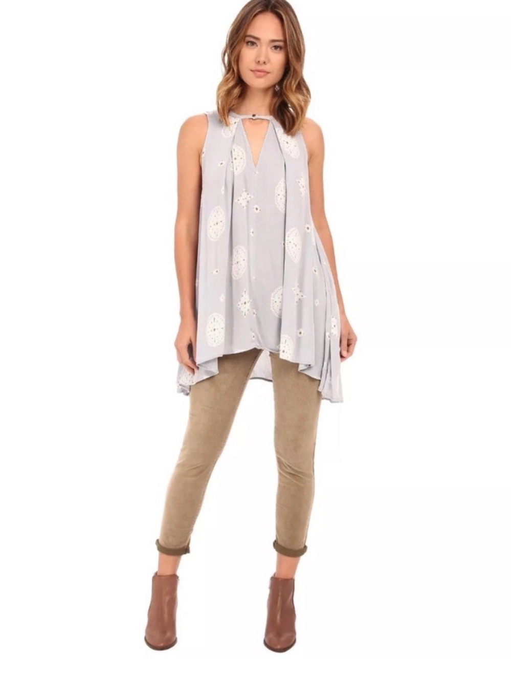 Free People Tree Swing Tunic- Washed Stone Combo